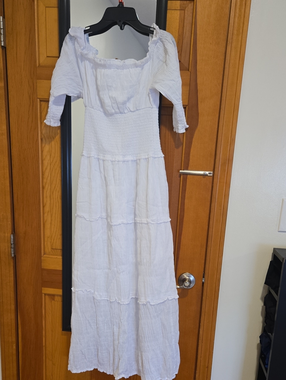White Smocked Waist Maxi Dress - Classic Off-Shoulder Style